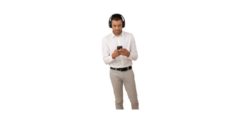 Man with Bluetooth headphones and a smartphone